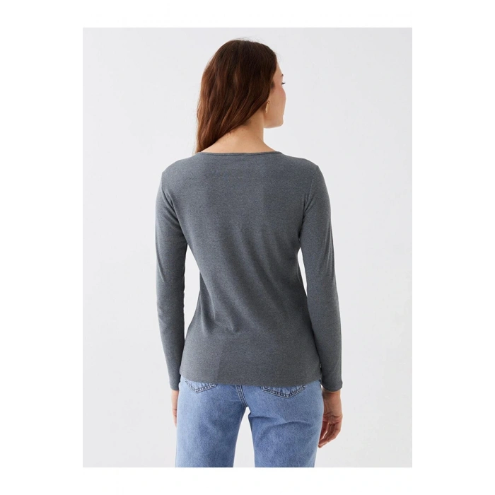 LCWAIKIKI Classic Bisiklet Yaka Düz Uzun Kollu Kadın Tişört