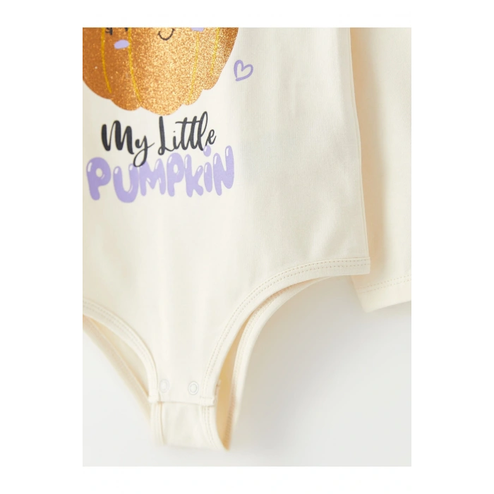 Bisiklet Yaka Uzun Kollu Baskılı Kız Bebek Çıtçıtlı Body