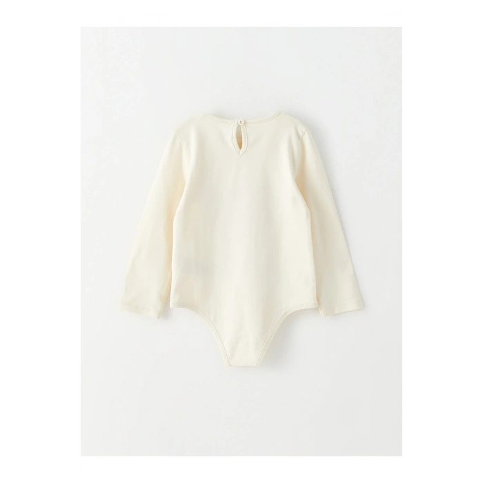 Bisiklet Yaka Uzun Kollu Baskılı Kız Bebek Çıtçıtlı Body