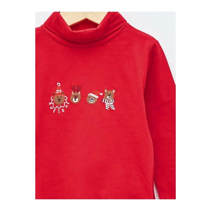 Baby Balıkçı Yaka Uzun Kollu Nakış Detaylı Erkek Bebek Tişört