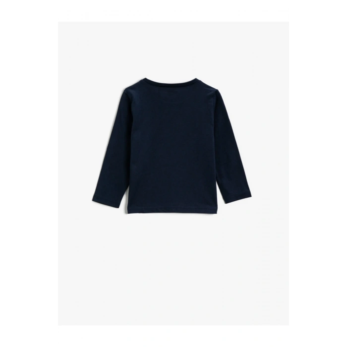 Erkek Çocuk Lacivert Sloganli T-Shirt Pamuklu Uzun Kollu