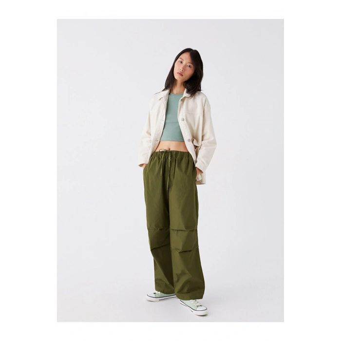 Kadın Beli Lastikli Düz Paraşüt Pantolon