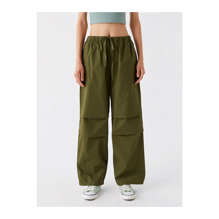 Kadın Beli Lastikli Düz Paraşüt Pantolon