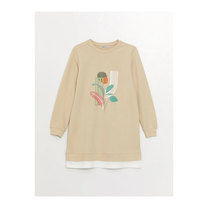 Bisiklet Yaka Baskılı Uzun Kollu Kadın Tunik