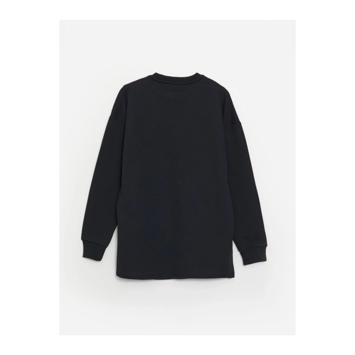 Bisiklet Yaka Baskılı Uzun Kollu Oversize Kadın Sweatshirt Tunik