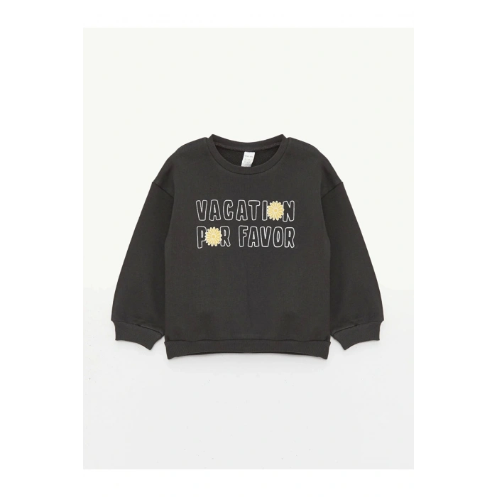 Lcw Baby Haki Bisiklet Yaka Uzun Kollu Baskılı Kız Bebek Sweatshirt