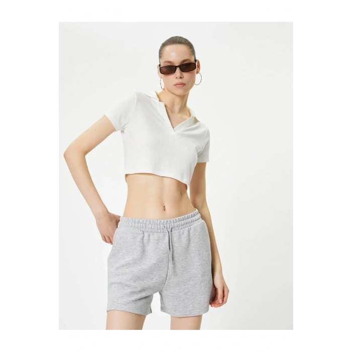 Basic Şort Beli Bağlamalı Cepli  4sal40005ık Gri Melanj