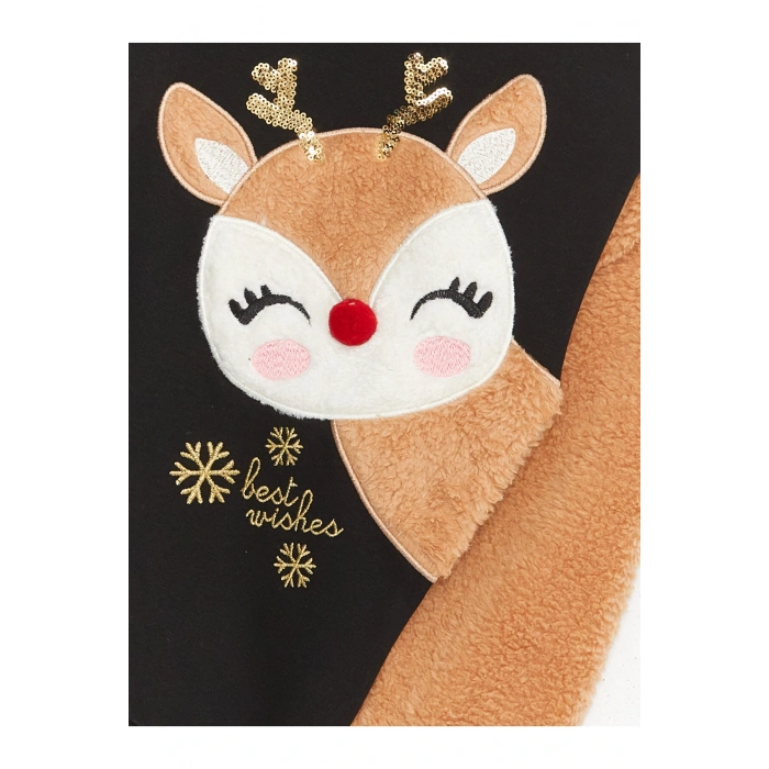 Bisiklet Yaka Nakışlı Uzun Kollu Kız Çocuk Sweatshirt