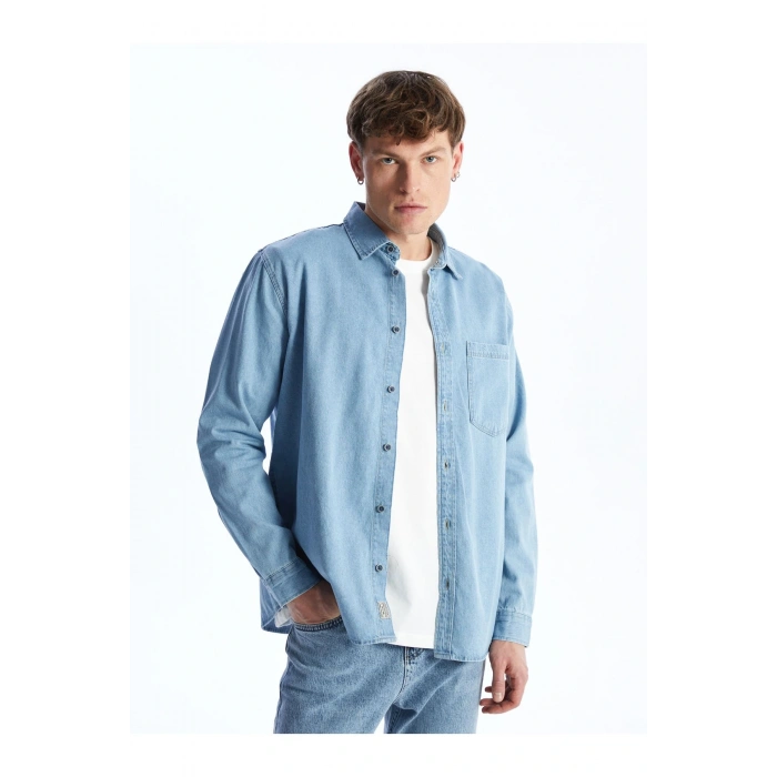 Rahat Kalıp Uzun Kollu Erkek Jean Gömlek