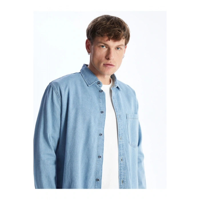 Rahat Kalıp Uzun Kollu Erkek Jean Gömlek