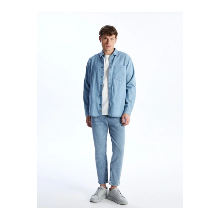 Rahat Kalıp Uzun Kollu Erkek Jean Gömlek