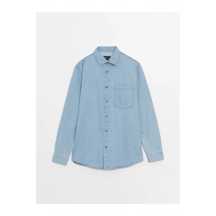 Rahat Kalıp Uzun Kollu Erkek Jean Gömlek