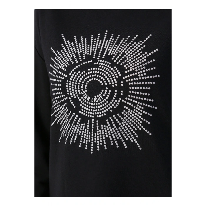 Bisiklet Yaka Taşlı Siyah Kadın Sweatshırt 22k0062k1