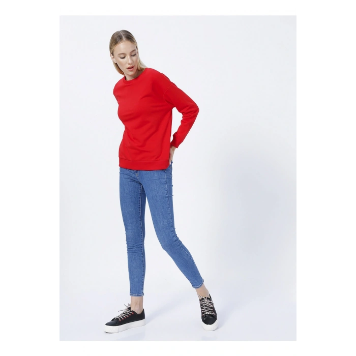 Bisiklet Yaka Düz Kırmızı Kadın Sweatshırt 22k0248k1