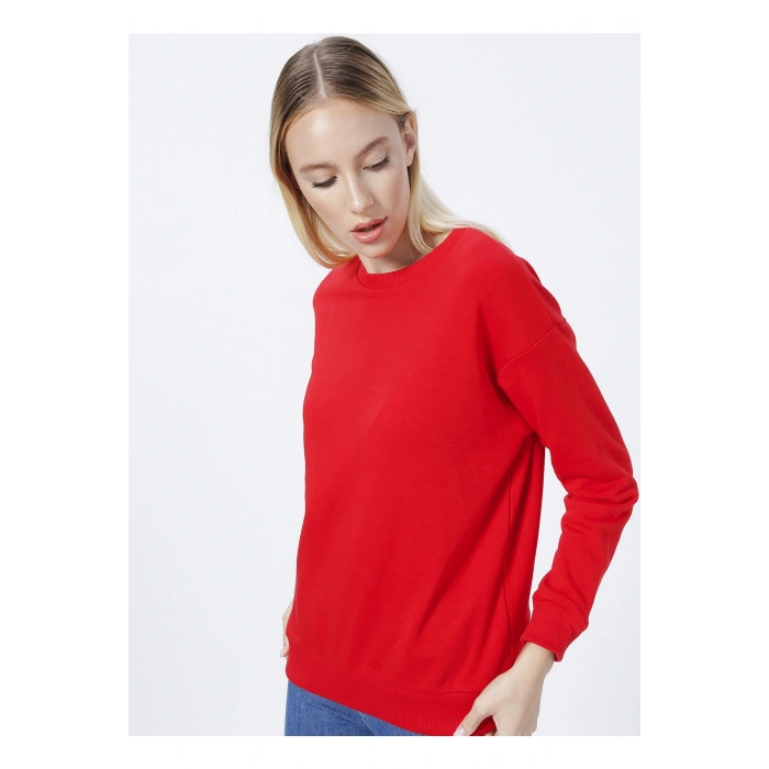 Bisiklet Yaka Düz Kırmızı Kadın Sweatshırt 22k0248k1