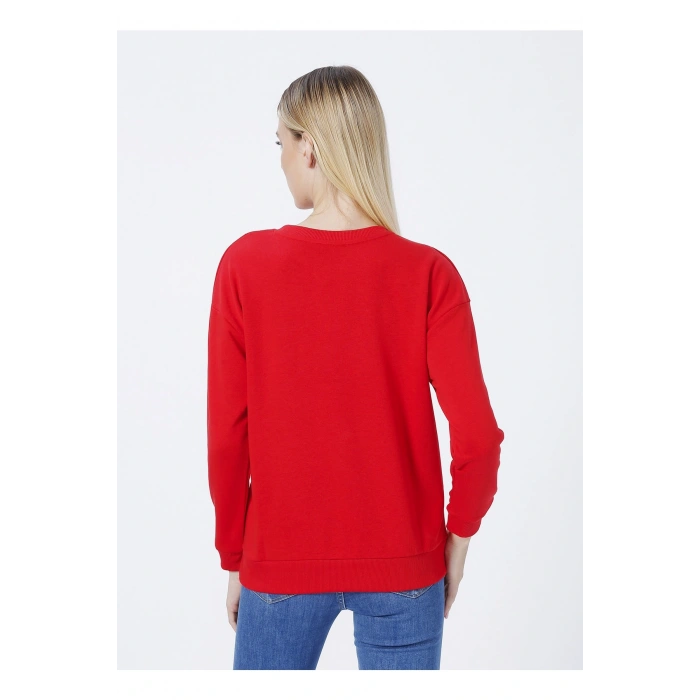 Bisiklet Yaka Düz Kırmızı Kadın Sweatshırt 22k0248k1