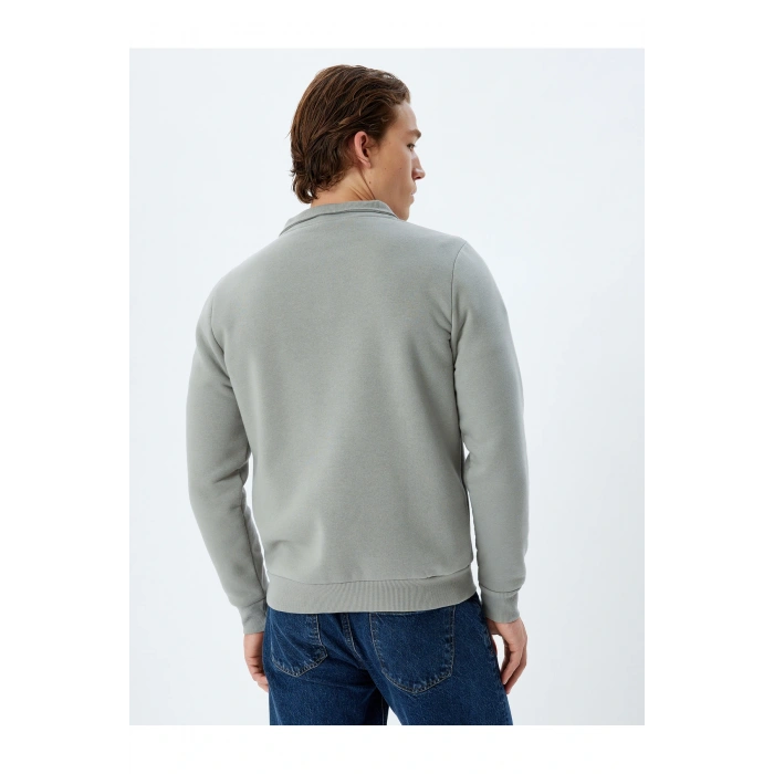Yarım Fermuarlı Yaka Basic Şardonlu Pamuk Karışımlı Uzun Kollu Sweatshirt