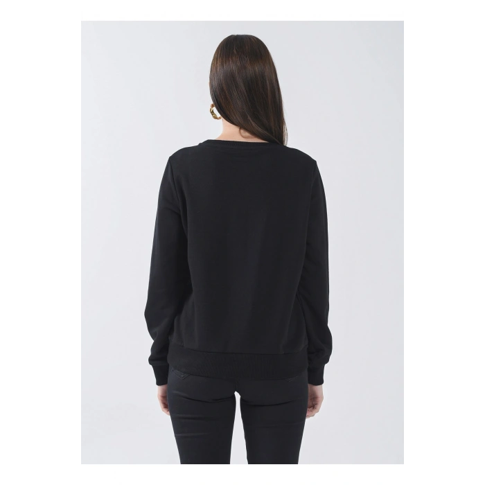 Bisiklet Yaka Baskılı Siyah Kadın Sweatshırt 22k0375k1