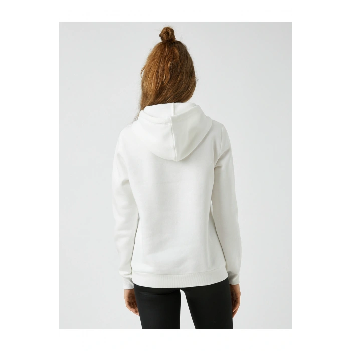 Kedi Baskılı Kapüşonlu Sweatshirt Uzun Kollu Içi Polarlı