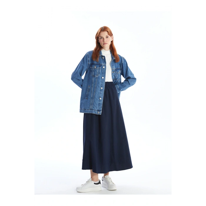 Lw - Beli Lastikli Düz Poplin Kadın Etek