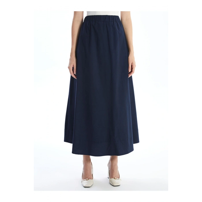 Lw - Beli Lastikli Düz Poplin Kadın Etek