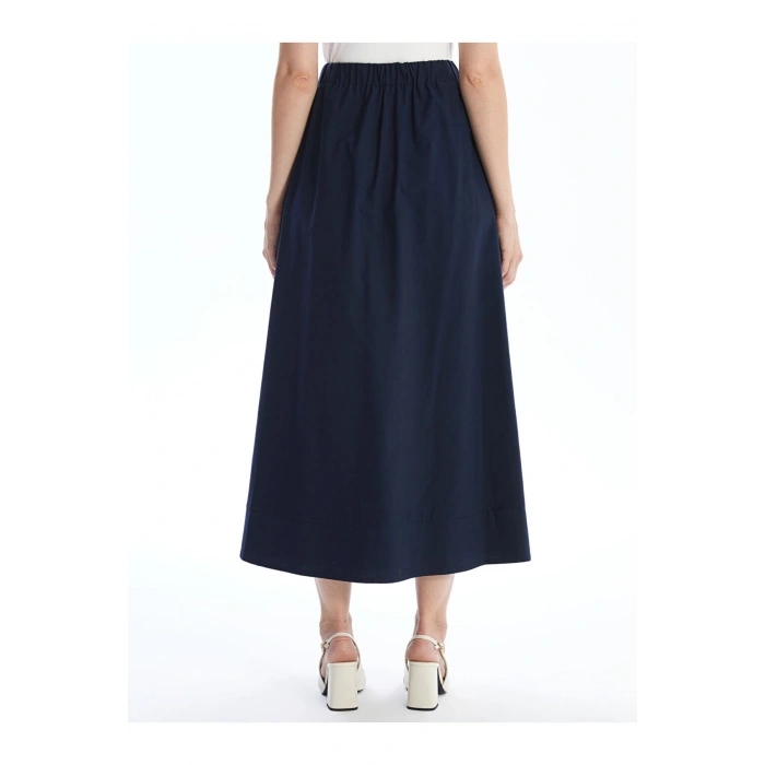 Lw - Beli Lastikli Düz Poplin Kadın Etek