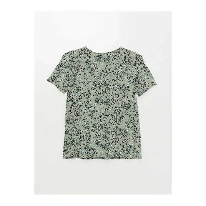 LCW Grace Bisiklet Yaka Desenli Kısa Kollu Kadın Tişört
