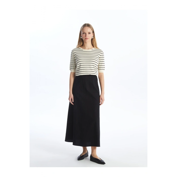 Kadın Beli Lastikli Düz Etek