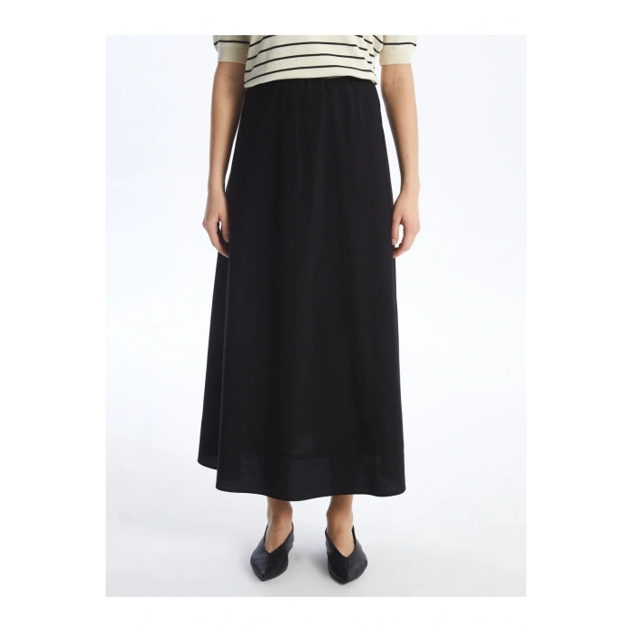 Kadın Beli Lastikli Düz Etek