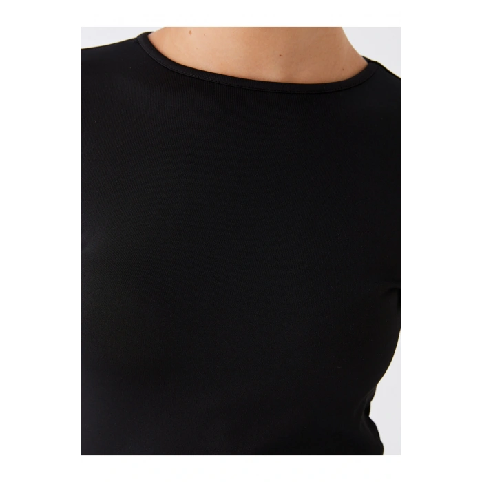 Bisiklet Yaka Düz Uzun Kollu Kadın Tişört