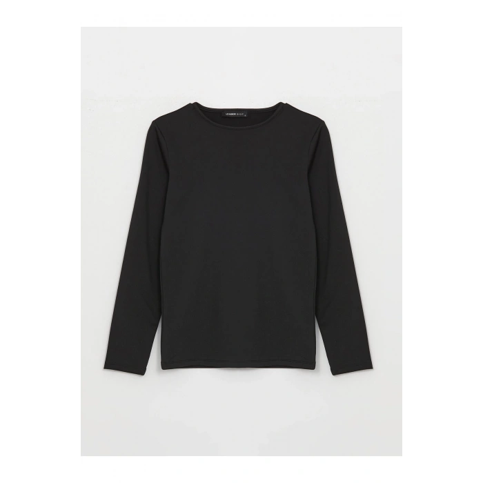 Bisiklet Yaka Düz Uzun Kollu Kadın Tişört