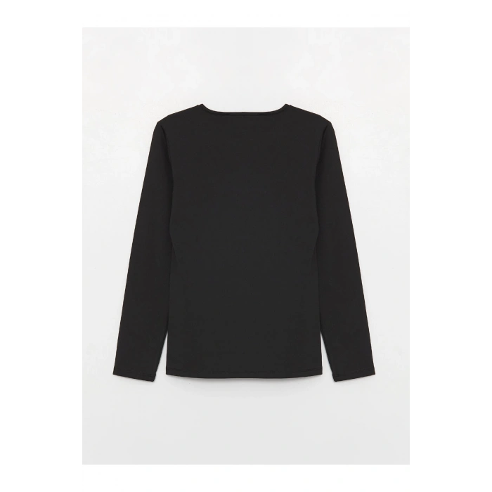 Bisiklet Yaka Düz Uzun Kollu Kadın Tişört