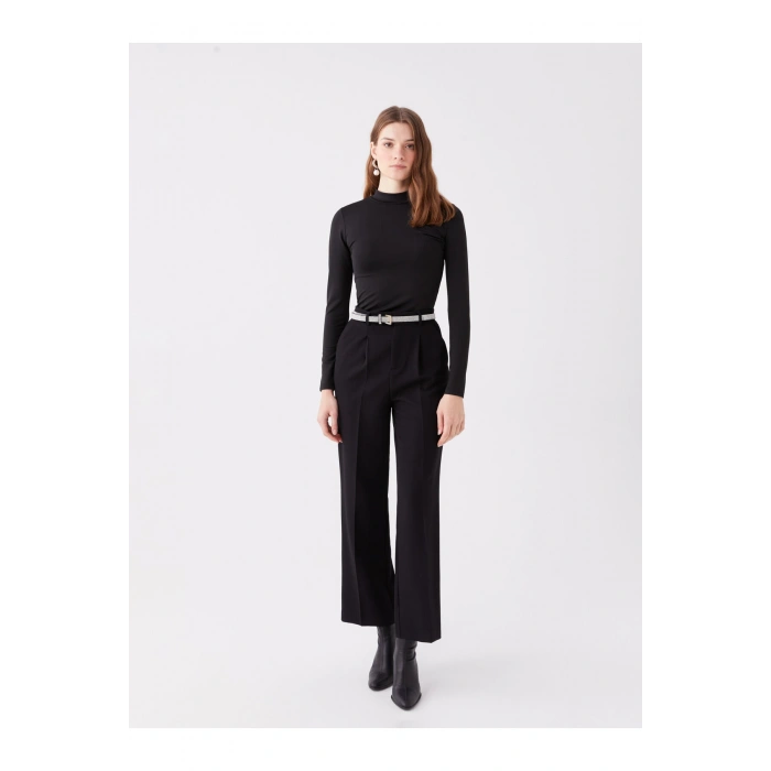 Bisiklet Yaka Düz Uzun Kollu Kadın Tişört