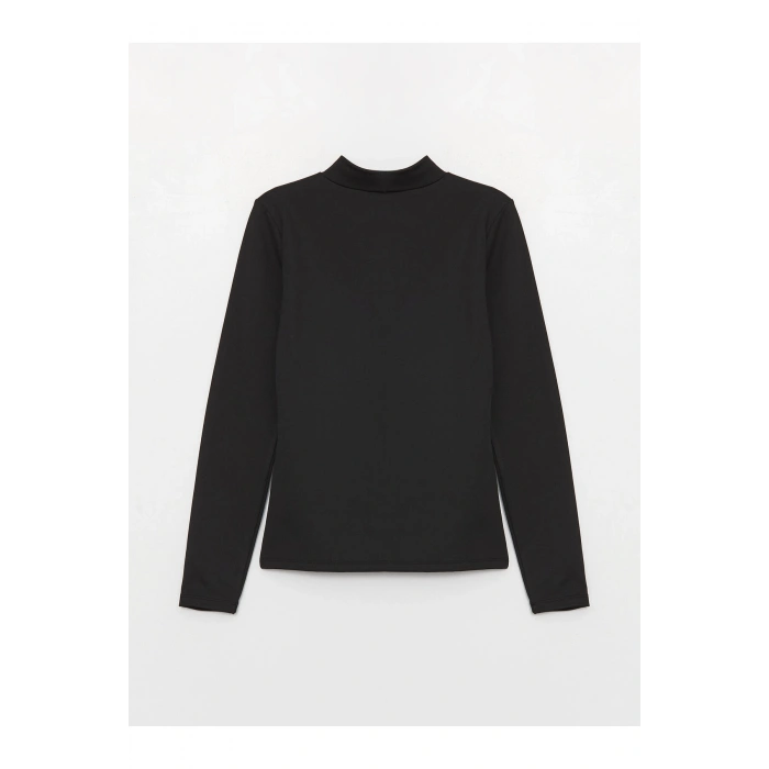 Bisiklet Yaka Düz Uzun Kollu Kadın Tişört