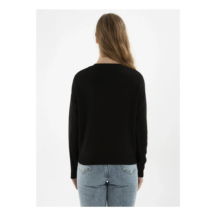 Bisiklet Yaka Düz Siyah Kadın Kazak 22k0166k1