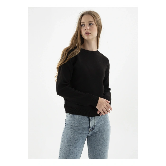 Bisiklet Yaka Düz Siyah Kadın Kazak 22k0166k1