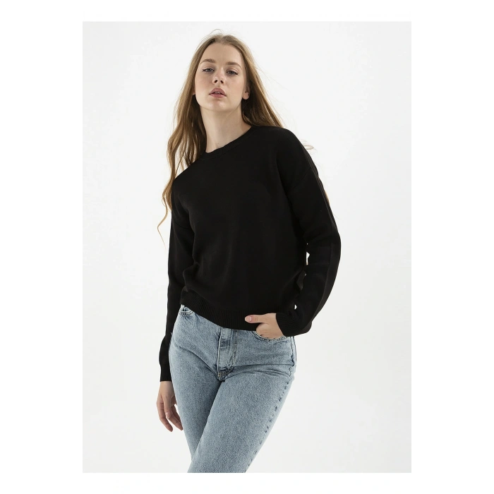 Bisiklet Yaka Düz Siyah Kadın Kazak 22k0166k1