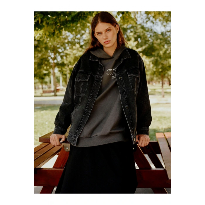 Lcw Gömlek Yaka Oversize Kadın Jean Ceket