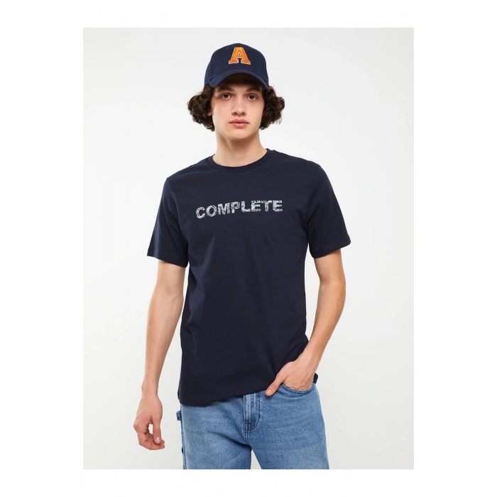 Bisiklet Yaka Kısa Kollu Baskılı Penye Erkek Tişört