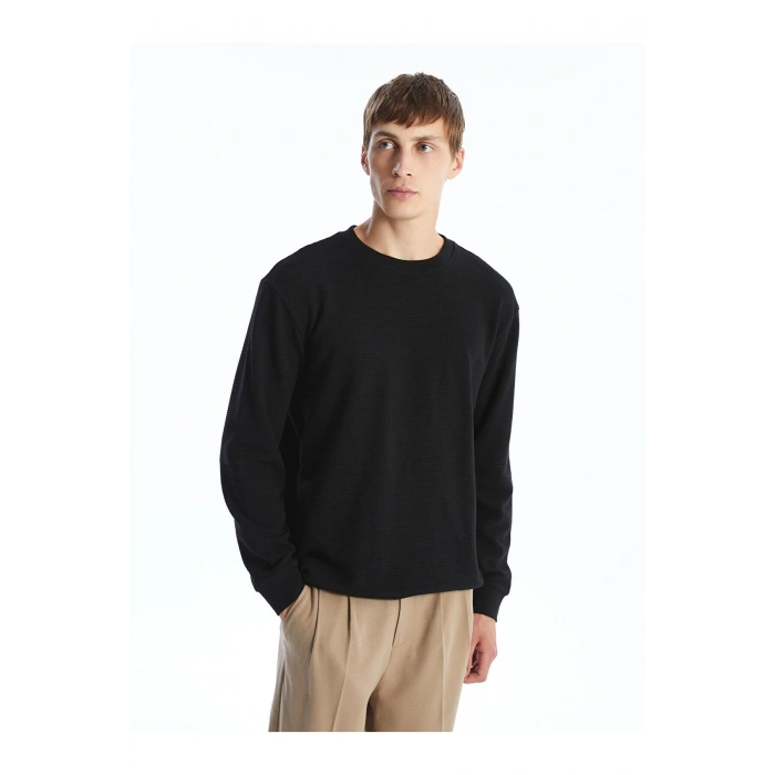 Lcwk Bisiklet Yaka Uzun Kollu Erkek Dokulu Sweatshirt