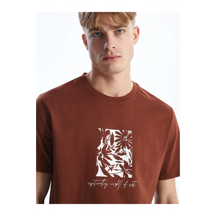 Bisiklet Yaka Kısa Kollu Baskılı Penye Erkek Tişört