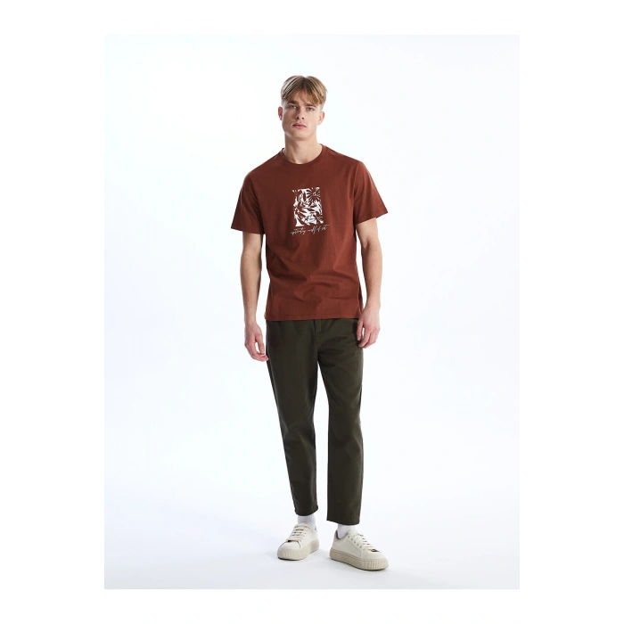 Bisiklet Yaka Kısa Kollu Baskılı Penye Erkek Tişört