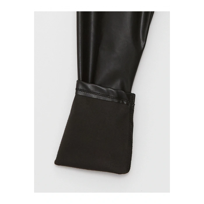 Beli Lastikli Deri Görünümlü Kız Çocuk Pantolon