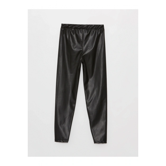 Beli Lastikli Deri Görünümlü Kız Çocuk Pantolon