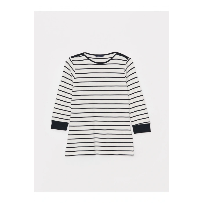 Kayık Yaka Çizgili Kadın Tişört
