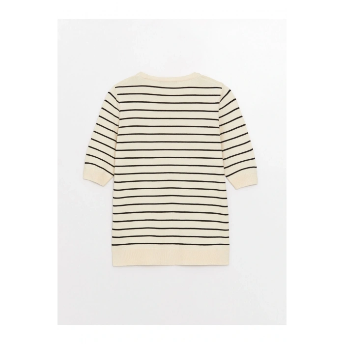 Bisiklet Yaka Çizgili Kısa Kollu Kadın Triko Kazak