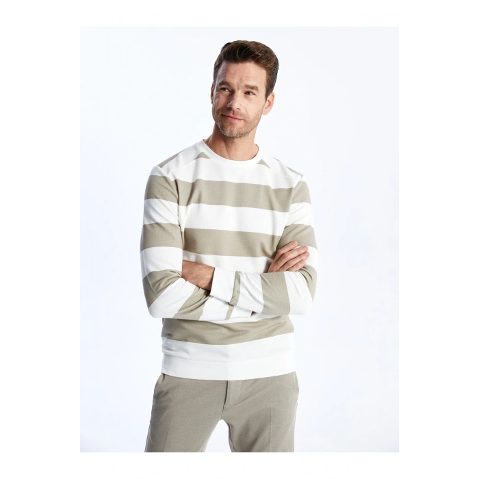 Bisiklet Yaka Uzun Kollu Çizgili Erkek Sweatshirt