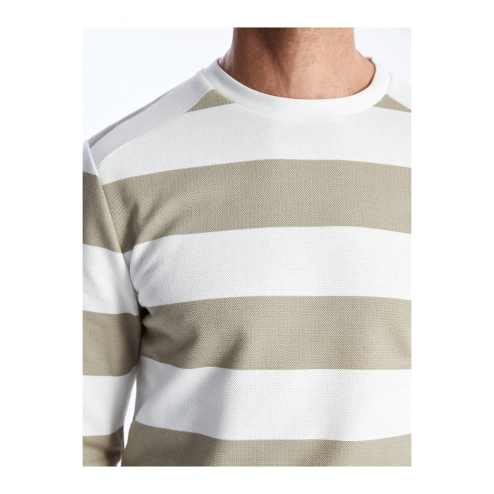 Bisiklet Yaka Uzun Kollu Çizgili Erkek Sweatshirt