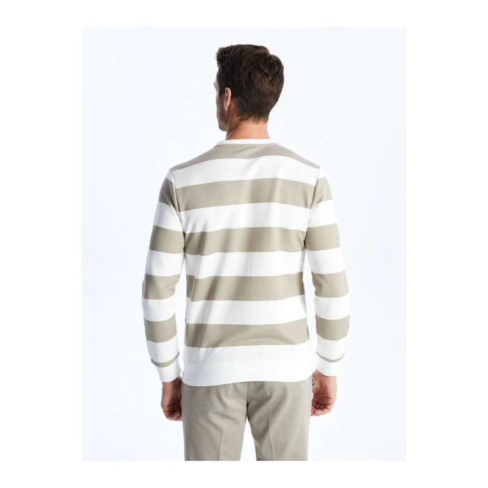 Bisiklet Yaka Uzun Kollu Çizgili Erkek Sweatshirt