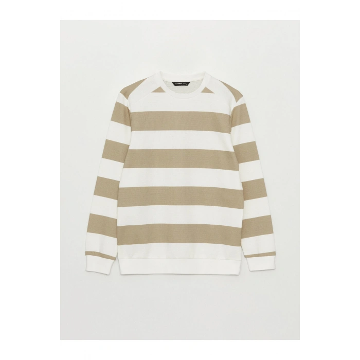 Bisiklet Yaka Uzun Kollu Çizgili Erkek Sweatshirt